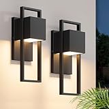 2-Pack Modern Outdoor Wall Lights, LED Black Porch Light 3000K Warm White, Waterproof Exterior Wall Sconce with Integrated LED, Wall Mount Lighting for House, Patio, Garage, Garden, Front Door
