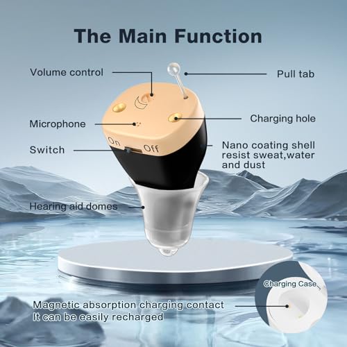OLDRIV Hearing Aids,12 Channel Rechargeable Hearing Aid for Seniors Adults with Noise Cancelling,Completely-in-Canal (CIC) Mini Digital Hearing Aid, Charging Case 1 Pair BLACK — view 4