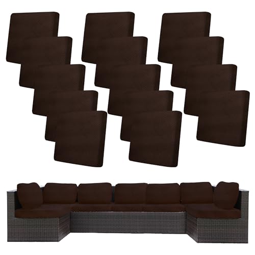 Image of 14Pcs Stretch Patio Cushion Covers,Outdoor Couch Covers Replacement,Outdoor Couch & Sofa Slipcovers,for Patio Furniture Cushion Covers,Washable Reusable Furniture Protector (Coffee,Cover Only)