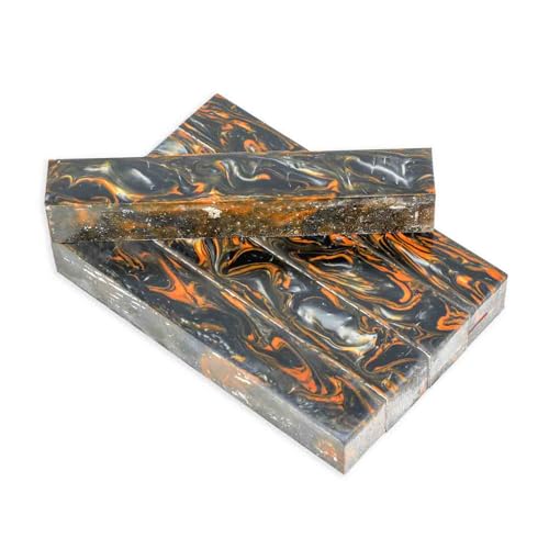 Legacy Premium Resin Pen Blanks - Glowing Embers (Black and Orange Swirl) 5 Long 5 Pack For Pen and Project Kits Woodturning and Crafts