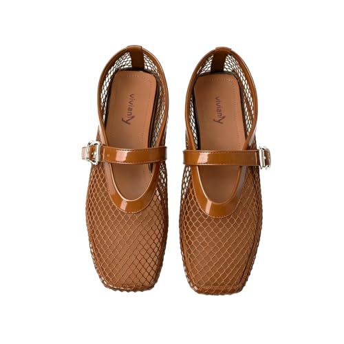 Image of vivianly Mesh Ballet Flats Shoes for Women Flats Comfortable Dressy Round Toe Mesh Flats Fishnet Mary Jane Flats for Events Party Leisure