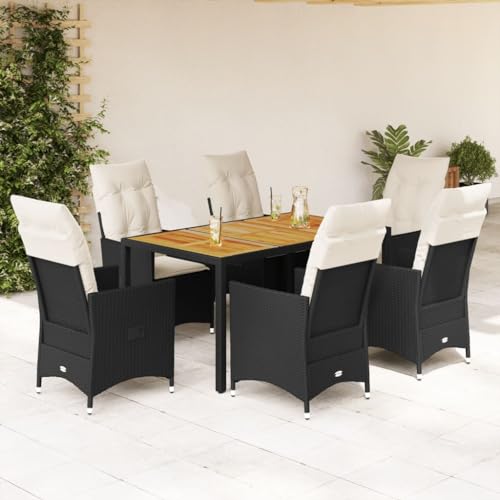 INLIFE Set de Comedor de jardín 7 pzas y Cojines ratán sintético Negro Mobiliario,Muebles de jardín,Conjuntos de jardín Negro 75kg-698
