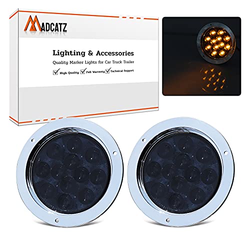 Madcatz (Pack Of 2) 4 Inch Round Smoked Lens Amber Led 12 Diodes Indicator Trailer Tail Lights Waterproof Surface Mount Heavy Duty Truck Bus Tow 12V Dc Chrome Bezels Gac12 #TOP1