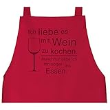 Shirtracer Schürze mit Motiv - Ich liebe es mit Wein zu kochen - 80 cm x 73 cm (H x B) - Rot - kochschürze ich liebe es mit wein zu kochen - X967 - Schürze und Kochschürze für Erwachsene