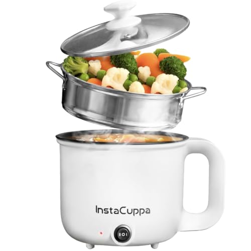 Image of InstaCuppa 3-in-1 Multi Cook Kettle with Steamer, 1.2 L Inner Pot, Adjustable Temperature Settings, Wide Mouth, Ideal for Boiling Milk, Tea, Coffee, Eggs & Steaming Veggies, 600 Watts