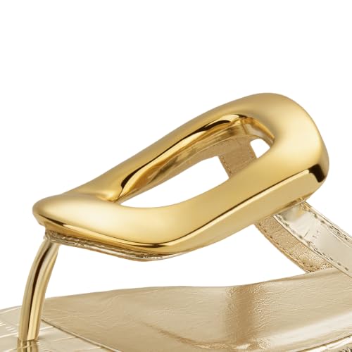 Image of PARTY Square Toe Flip Flops Women,Fashion Designer Thong Sandals with Gold Buckle Trendy Summer Comfort Flat Sandals