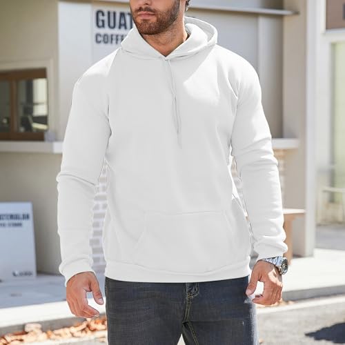Mens Hoodies Pullover Solid Color Casual Long Sleeve Sweatshirts Winter Heavyweight Hooded Sweatshirts with Pockets2