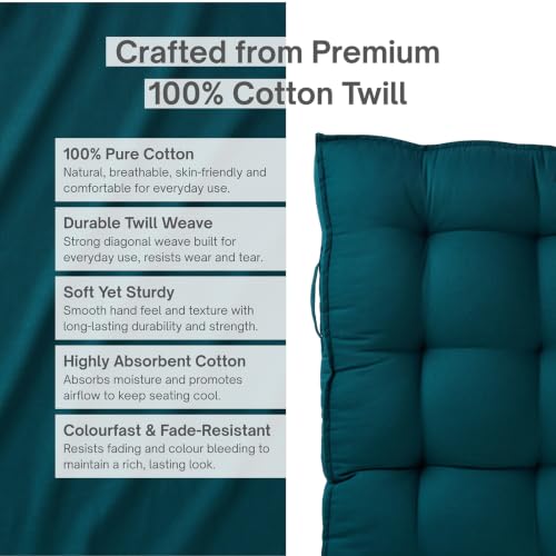 Image of SKANDA FAB Low Seating Cushion -100% Cotton Twill, Hand-Plotted Microfiber Filling, Floor Cushion with 2 Back Support Cushions - Ideal for Living Room, Balcony, Lounge- 80x120 Dark Green (Pack of 1)