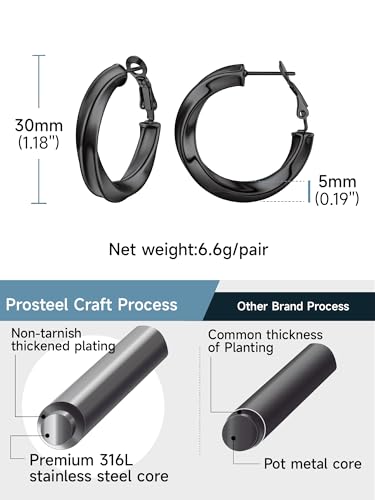 Image of Stainless Steel Chunky Hoop Earrings For Women, Minimalist and Chic, Black /Gold Plated, Round Hoops Earrings Hypoallergenic, Size: 30mm /40mm /60mm /80mm, Come with Box