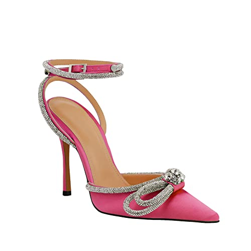 JANSEVEN Rhinestone Bow Heels Black Satin Bowknot Heeled Sandals For