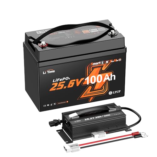 Image of LiTime 24V 100Ah Mini Bluetooth Lithium Battery with 20A Charger, Group 31+, 6000+ Deep Cycles, Low-temp Cutoff Protection, Perfect for Off-grid RV Home Energy Storage