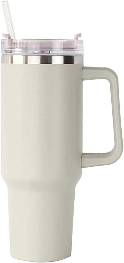 40oz Tumbler with Straw and Lid 1200 ml Insulated Tumbler with Straw Stainless Steel Coffee Cup Travel Mug, Water Bottle Vacuum Insulated for Hot and Cold Drink (Cream)