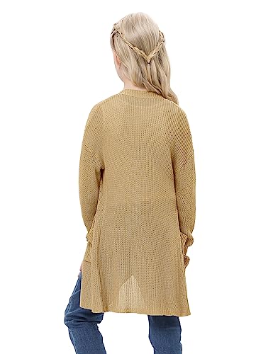 Amarmia Girl's Open Front Cardigan Long Sleeve Knit Sweaters Kids Lightweight Cute Casual Loose Outerwear Coats With Pockets Khaki #TOP5