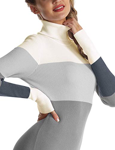 Image of Rocorose Women's Turtleneck Ribbed Elbow Long Sleeve Knit Sweater Dress