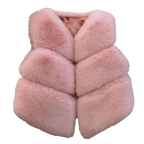 Image of Faux 𝐅𝐮𝐫 Vest for Girls Sleeveless Fuzzy Jacket Fleece Winter Warm Cropped Coats Kids Cute (Pink-D, 11-12 Years)