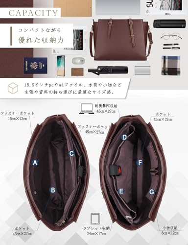 NEWHEY ビジネスバッグ レディース 大容量 トートバッグ 15.6インチ PC ハンドバッグ A4 ショルダー 2way 肩掛け 8色 防水 就活 通勤 通学 肩掛け の商品画像 2