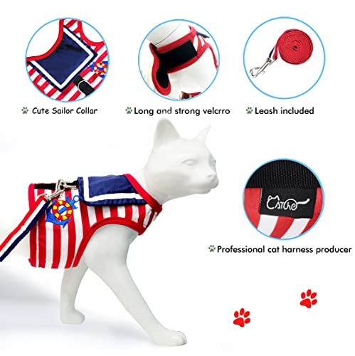 Image of Cat Harness and Leash for Walking Escape Proof, Adjustable Cat Vest Harness, Padded Stylish Cat Walking Jackets, Sailor Suit Red, Medium