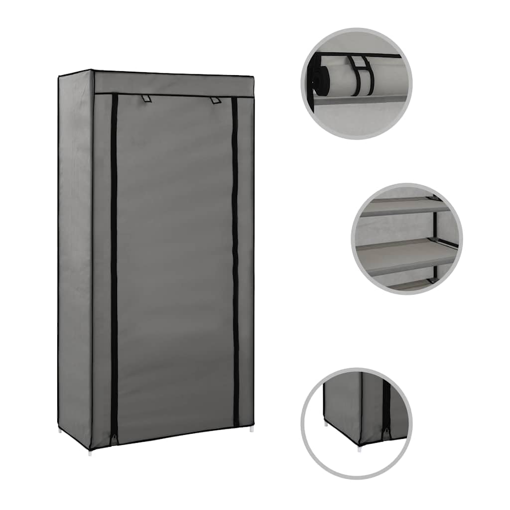 Schuhschrank mit Abdeckung Grau 58 x 28 x 106 cm Stoff 5-Ebenen Schuhregal Schuhablage Organizer platzsparend für Flur Diele Schlafzimmer mit Staubschutz und einfacher Wandbefestigung