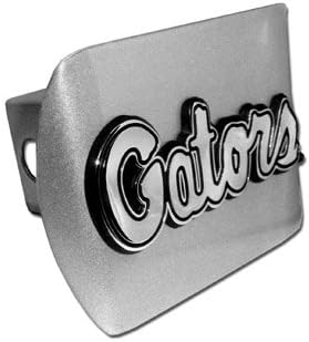 University of Florida"Brushed Silver with Chrome"Gators" Emblem" Metal Trailer Hitch Cover Fits 2 Inch Auto Car Truck Receiver with NCAA College Sports Logo