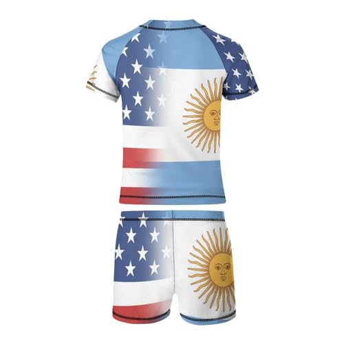American and Argentina FlagChildren's Casual Swimsuit Set - Simple and Versatile9-11Y（140cm）3