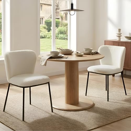 Ya-Home Juego de 2 Silla de Comedor de Lino/Piel con Patas de Metal, Silla de Cocina con Respaldo y Cojin Comodo, Taburete de Cocina para Tocador/Salon/Restaurante,Blanco