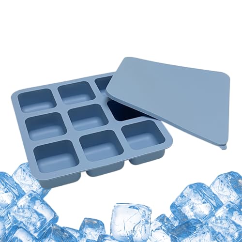 Opdestn Cubiteras De Silicona Para Cubitos De Hielo - 9 Cavidades De Silicona Accesorios De Fácil Liberación Con Tapa - Molde De Hielo Cuadrado | Para Cócteles Whisky Café Fiestas Bebida Comida Bar