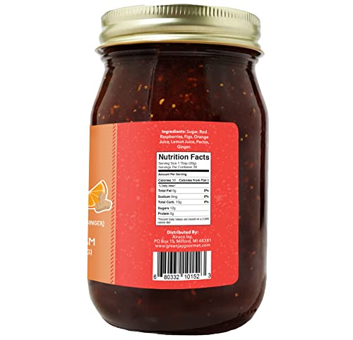 Green Jay Gourmet FROG Jam - All-Natural Raspberry Jam with Figs, Red Raspberries, Orange Juice & Ginger - Vegan, Gluten-free Fruit Jam - Contains No Preservatives - Made in USA - 20 Ounces