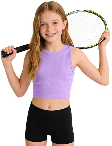 Image of Auranso Girls Tank Tops 2 Pack Ribbed Knit Sleeveless Crop Tops for Kids