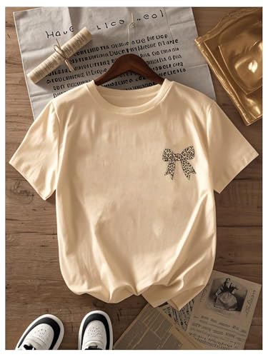 Girl's Bow Leopard Graphic Tees Short Sleeve Preppy Summer T Shirt Aesthetic Baggy Tops2