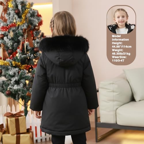 Image of AiWMGL 5-12 Years Girls Winter Coat Long Puffer Jacket Outwear Warm Quilted Coats Parka Kids Removable Hood Fleece Inner