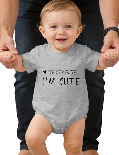 Felpur Baby Boy Girl Bodysuit Infant Romper Short Sleeve Baby Clothes One-Piece Baby Jumpsuit with Funny Slogan Grey 0-3 Months