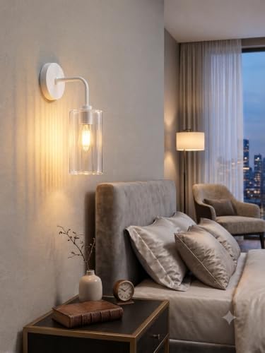 Image of Single White Wall Light with Crystal Acrylic Shade Hanging Wall Sconce Lamp Modern Design for Bedroom Living Room Bathroom Bedside Vanity Hall Home Decor Hotel