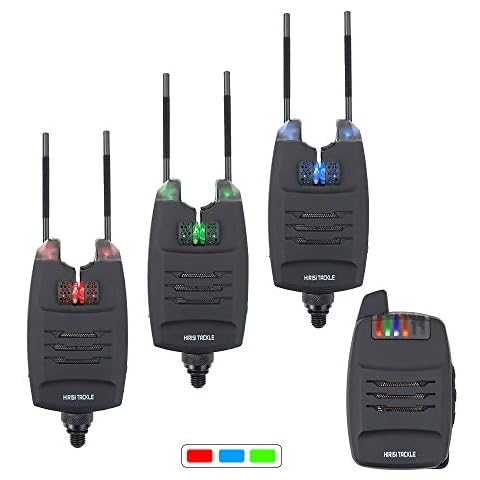 Hirisi Tackle Carp Fishing Bite Alarm Set and Receiver with Snag Ear Bar In Case (1 plus 3) Cover