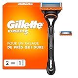Gillette rasoir pour homme Fusion5, manche et 2 cartouches à 5 lames en acier inoxydable, bande lubrifiante pour une glisse fluide sur le visage, 1 recharge par 20 rasages