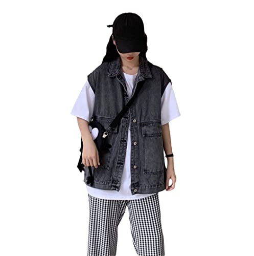 Gilet en jean gris femme M rétro et élégant pour le quotidien