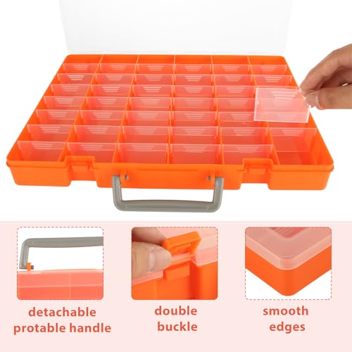 Image of LANIAKEA 2 PCS 48 Grids Large Plastic Organizer Box with Adjustable Dividers Plastic Craft Storage Containers Compartment Organizer for Beads Hobby Small Parts Jewelry Fishing Tackle (Orange)
