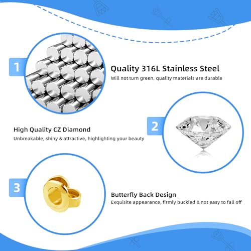 Get the Perfect Ear Piercing with 24Pcs Premium Ear Piercing Kit - Includes 8 CZ Stones Earrings and 8 Easy-to-Use Self Ear Piercing Gun - Safe and Painless