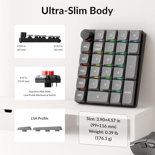 Image of Keychron K0 Max Wireless Low-Profile Number Pad, QMK /VIA Programmable, Hot-Swappable Red Switch, RGB Backlit, 2.4GHz & Bluetooth 5.3, 1000Hz Polling Rate, with Knob, for Windows /Mac