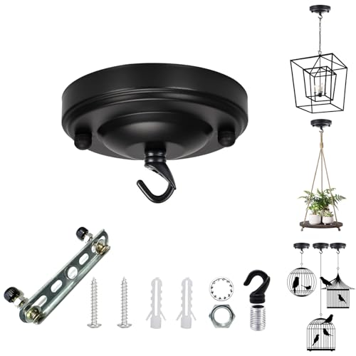 YSGUYILT Deckenrosette mit Haken Deckenbaldachin Schwarz Metall Baldachin Lampe Deckenplatte für Hängelampe Baldachin für Kronleuchter Deckenrosette zur Aufhängungan-(1 Stück)