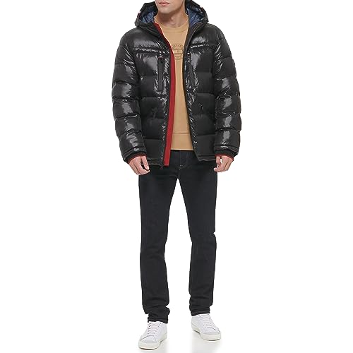 Image of Tommy Hilfiger Mens Tommy Hilfiger Men's Shiny Midweight Logo Puffer