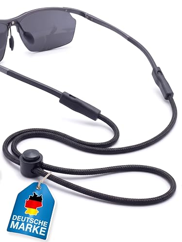 STANDWERK 2 in 1 Brillenband aus Paracord (schwarz) Sport & Ketten-Style in einem I Anti-Rutsch Brillenhalter für Damen Herren & Kinder verstellbare Brillenschnur Brillen Band Brillen Halterung