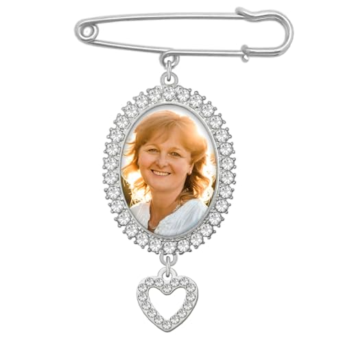 Rhinestone Heart Wedding Bouquet Photo Charm Memorial Keepsake Boutonniere Pin Brooch Memorial Gift for Mother Of Bride Or Groom Easy To Make