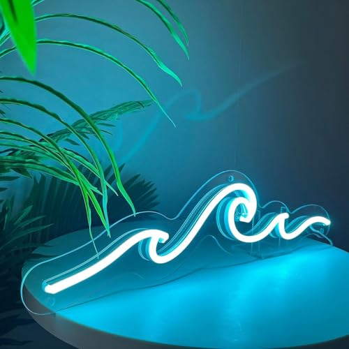 Image of Wave Neon Sign, Wave Light up Wave Night Lamp for Bedroom, USB Power Led Neon Wave Light for Wall Decor, Sea Beach Party Surf Ocean Home Bedroom Living Room Birthday Gift - 15''