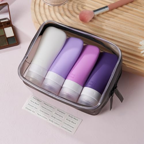 Image of INSFIT Travel Bottles for Toiletries, TSA Approved 3oz Travel Size Containers, BPA Free Leak Proof Squeezable Silicone Tubes for Shampoo Conditioner Lotion Body Wash with Labels