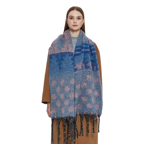 Large Blue Scarf Winter Christmas Scarves Warm Tassels Pashmina Fashion Blanket Wraps Shawl Soft Knit Scarf for Women and Girls