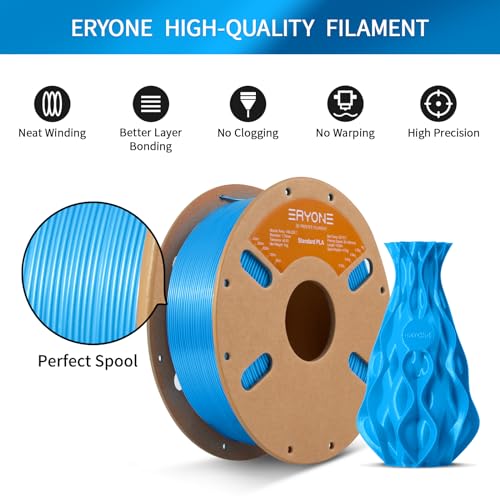 Image of ERYONE PLA Filament 3D Printer PLA Filament 1.75mm + /- 0.03mm, PLA Filament 1KG Cardboard Spool(2.2LBS), Blue