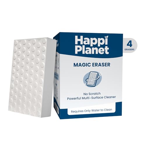 Image of Happi Planet Magic Eraser | Pack of 4 | No Scratch Multi-Surface Cleaning Sponge | Removes 100+ Tough Stains | Just Add Water | Walls, Kitchen, Bathroom, Shoes & Switch Boards