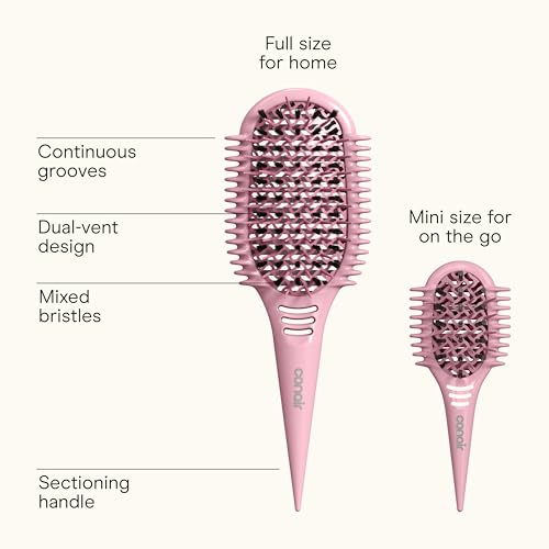 Image of Conair Curl Define Detangler Brush Set, Large & Mini for Tight Curls, Pink | 2-piece hairbrush for women set, includes large & mini, ideal curl brush for tight curls, flexible bristles easily detangle