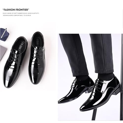 Men's Black Dress Shoes Classic Lace-up Oxfords Formal Faux Patent Leather Tuxedo Derby Shoes for Men4