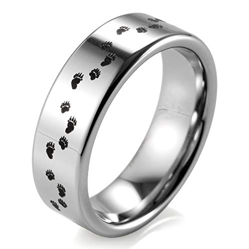 Men's 8mm Polished Tungsten Ring with Engraved Bear and Tracks2